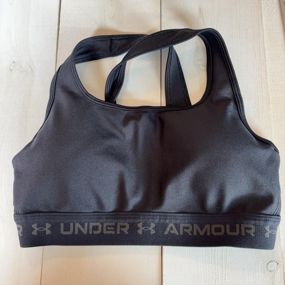 Under Armour Sports Bra Womens Medium Black Compression Crossback Logo Band